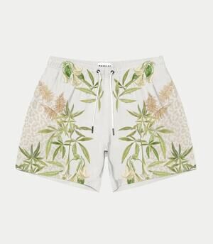 Mavrans Swim Trunk Shorts Pale Greenish Greenery Plants UPF 50 Stretch Sz XL